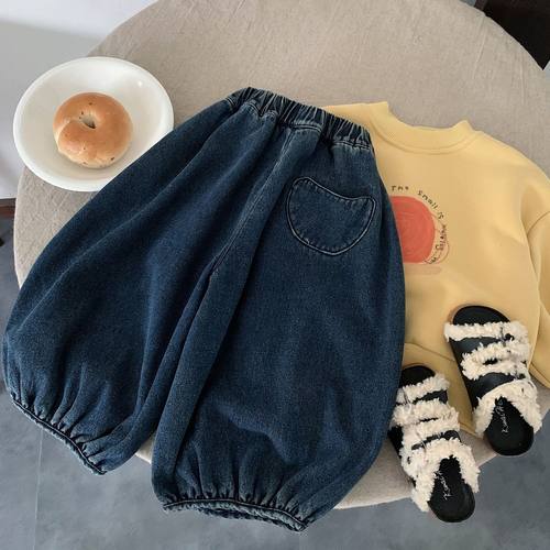 宝宝加绒牛仔裤冬季新款男童百搭休闲韩版长裤儿童一体绒灯笼裤女