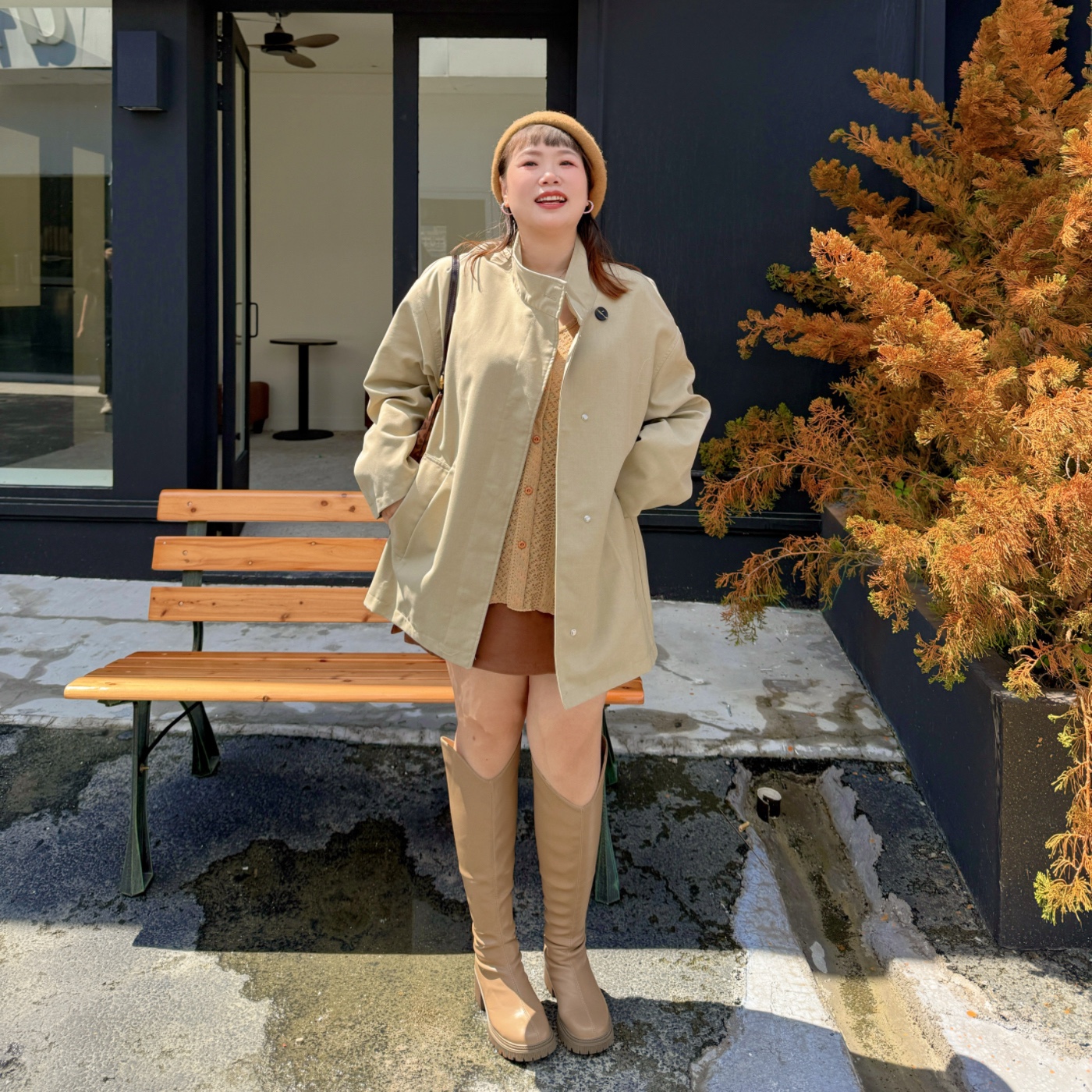 复古高级撞色中长款宽松风衣外套
