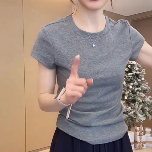 大码显瘦灰色短袖T恤女
