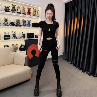 裤 秋冬新款 胖mm高腰弹力显瘦修身 女大码 子 加绒小脚九分烟管牛仔裤