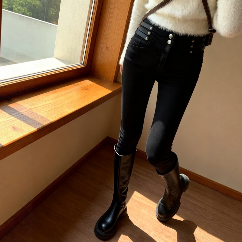 大码女高腰铅笔小脚牛仔裤