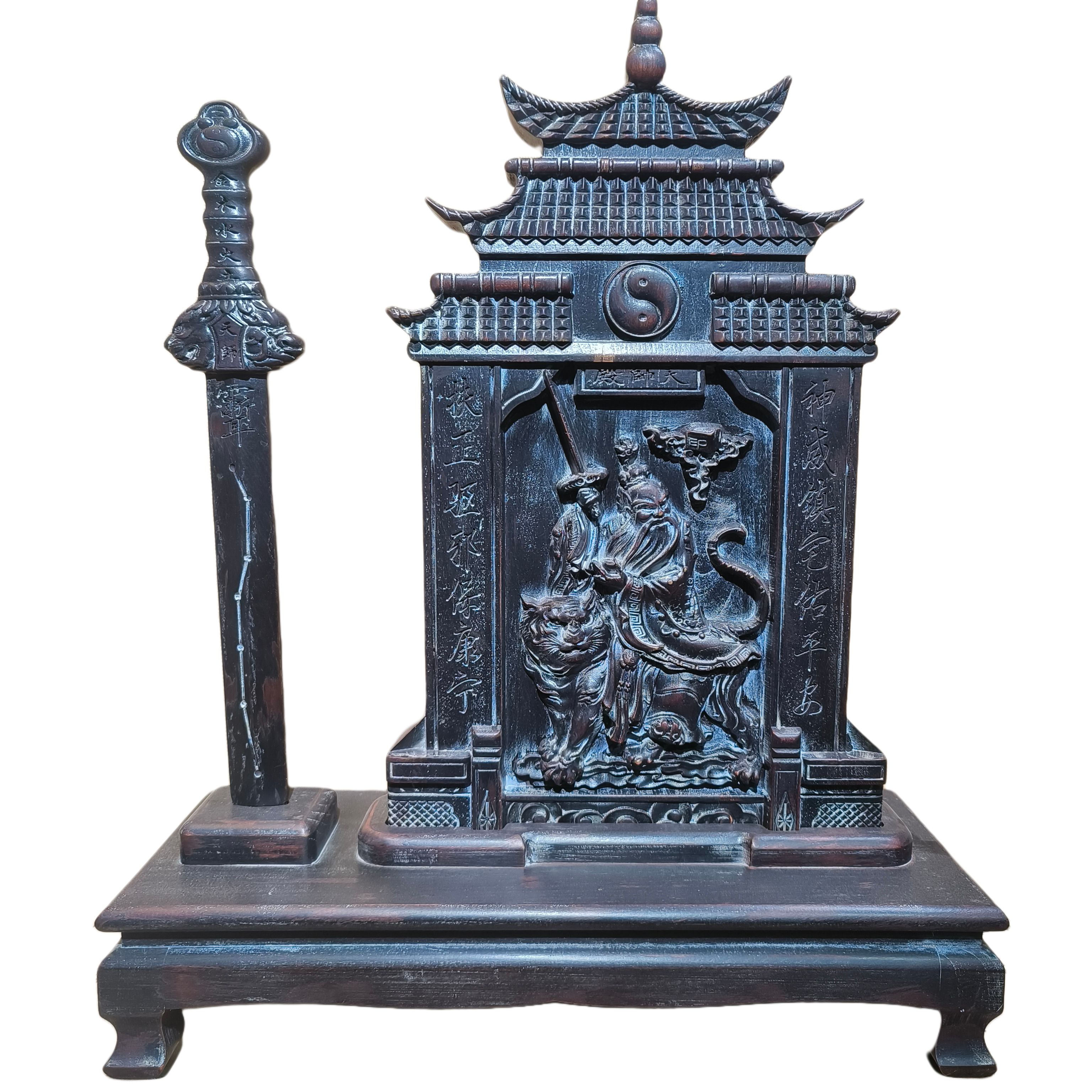 纯桃木《张天师神像》龙虎山张道陵佛像正一真人家用供奉客厅摆件