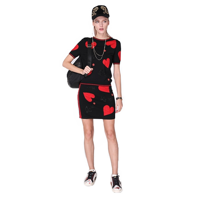 KODICE秋冬撞色提花半裙桃心烫钻潮流时尚短裙半身裙半裙子新款