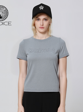 秋冬新款kodice灰色烫钻圆领短袖针织T恤上衣休闲百搭含莱赛尔女