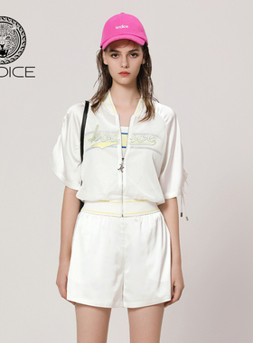 kodice春夏新款白色网孔外套绣花缝钻拉链短袖时尚街潮运动女装