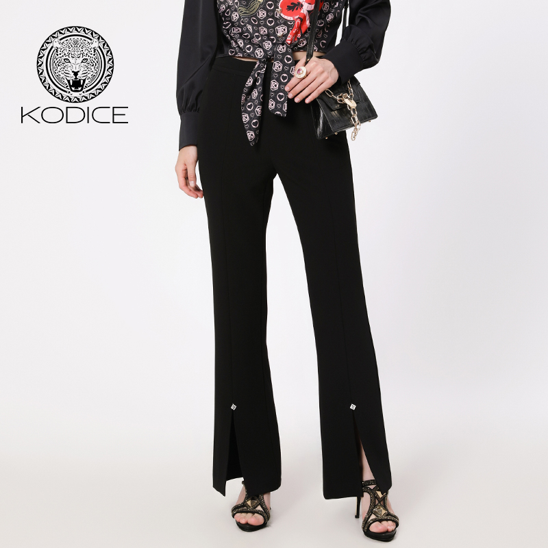 kodice黑色开叉修身显瘦微喇裤