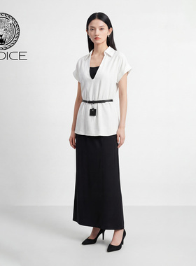 kodice2026春新款莱赛尔混纺翻领上衣吊带连衣裙子两件套装配腰带