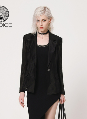 kodice春秋新款黑色莱赛尔亚麻西装西服外套烫钻戗驳领修身女装