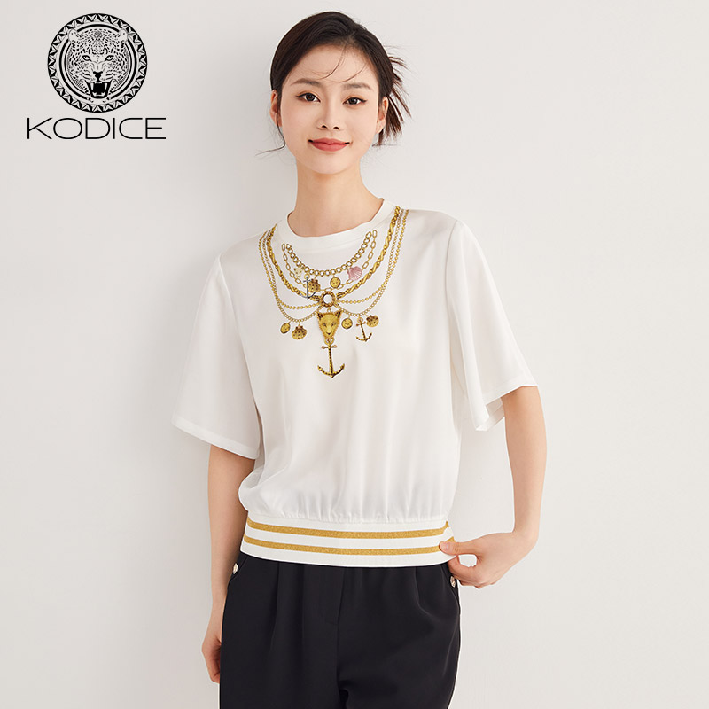 圆领短袖 印花缝钻 罗纹下摆