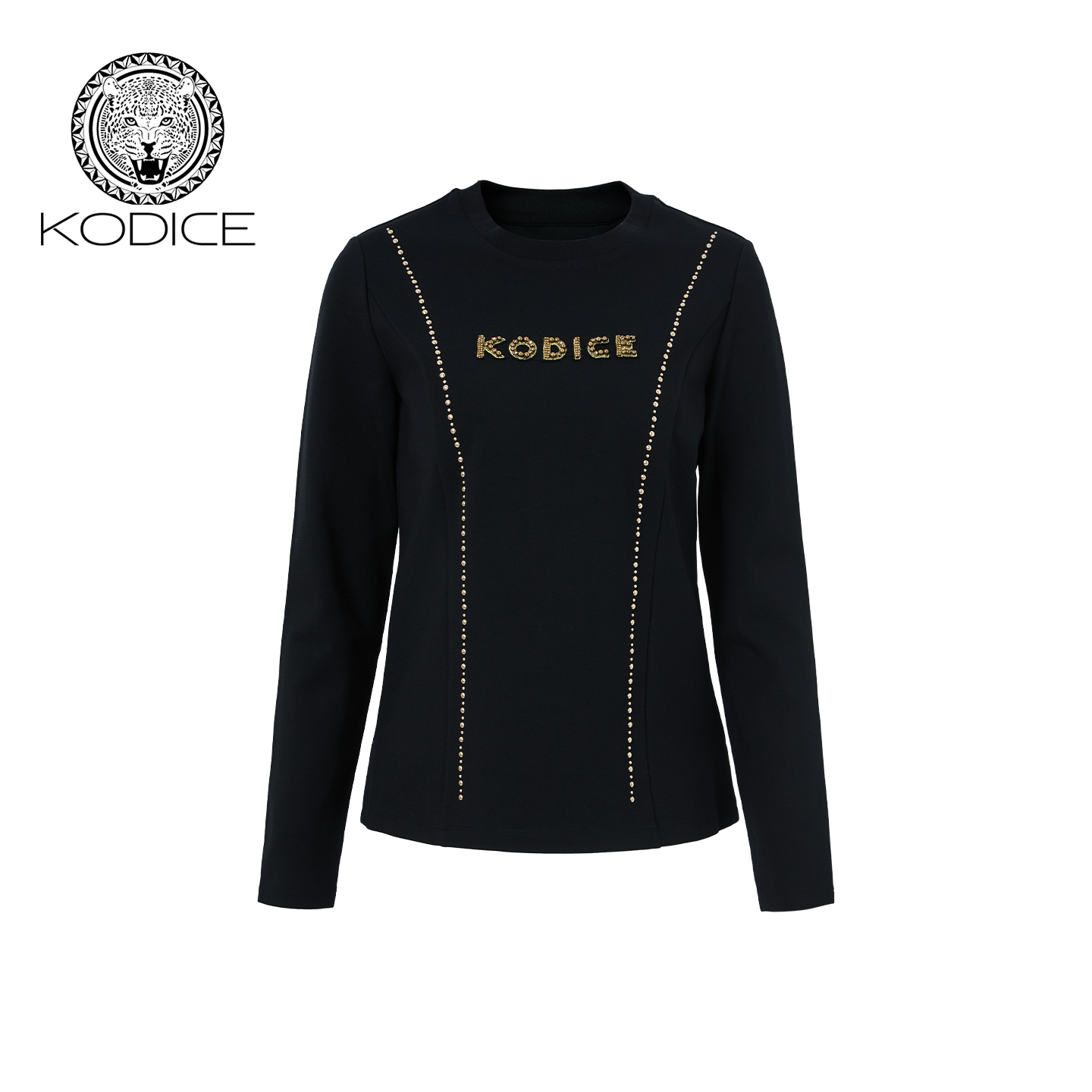 kodice黑色绣花钉珠修身针织衫