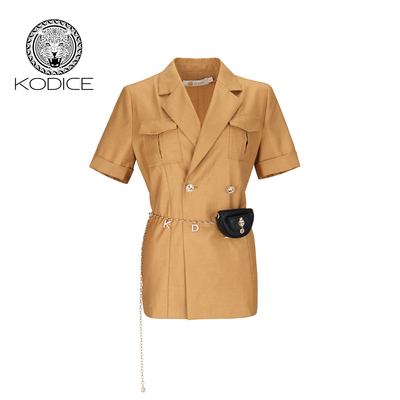 kodice棕黄翻领双排扣短袖外套