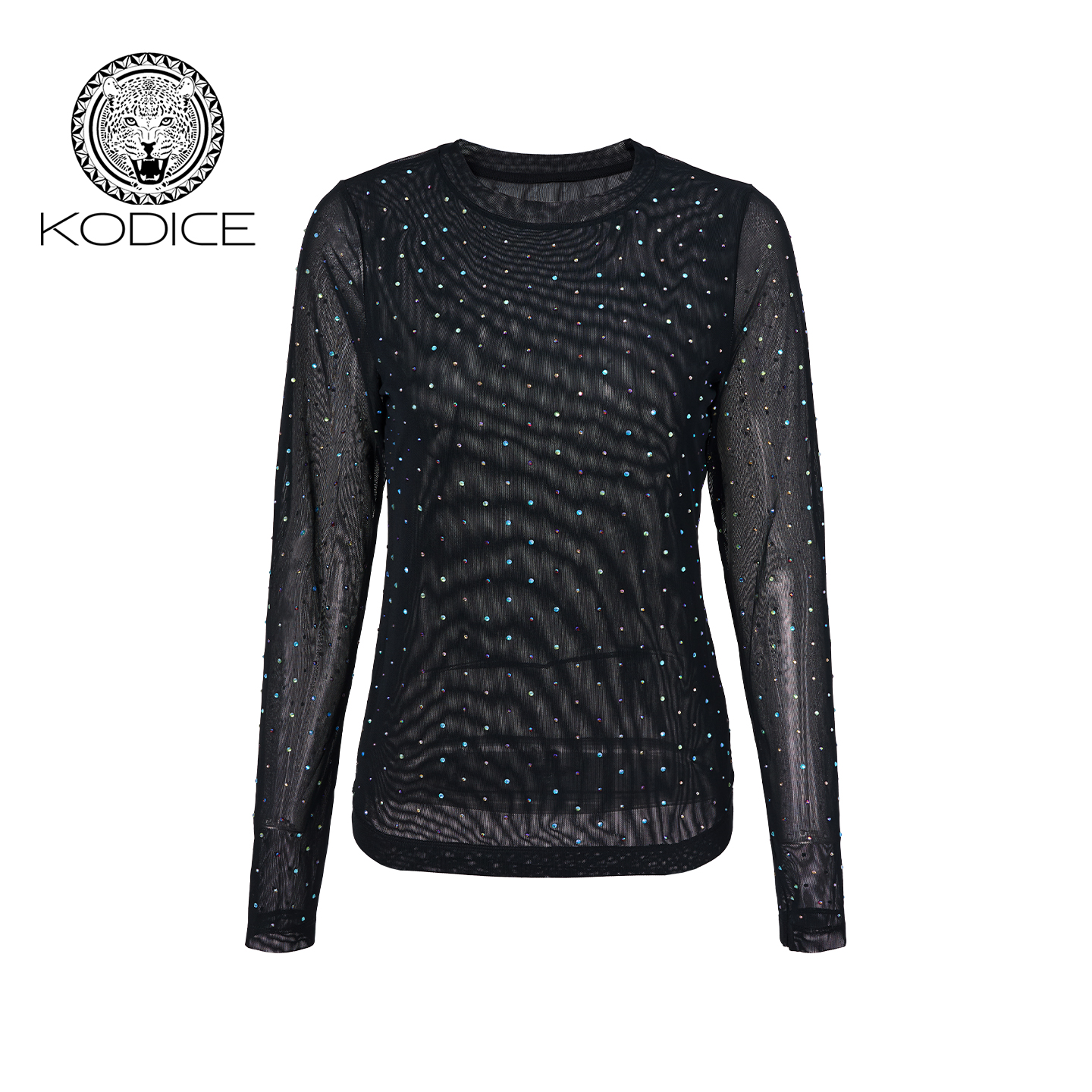 kodice黑色烫钻修身长袖上衣