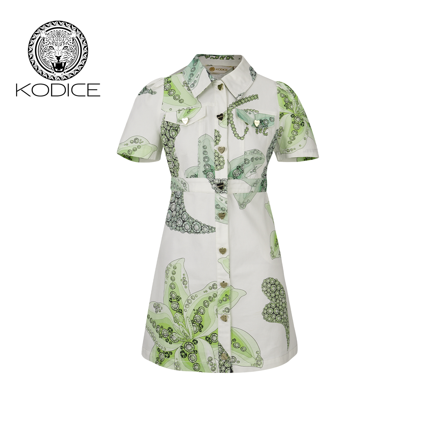 kodice绿色印花纯棉短款连衣裙