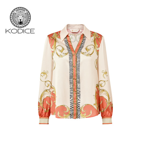 kodice卡其印花翻领长袖衬衫