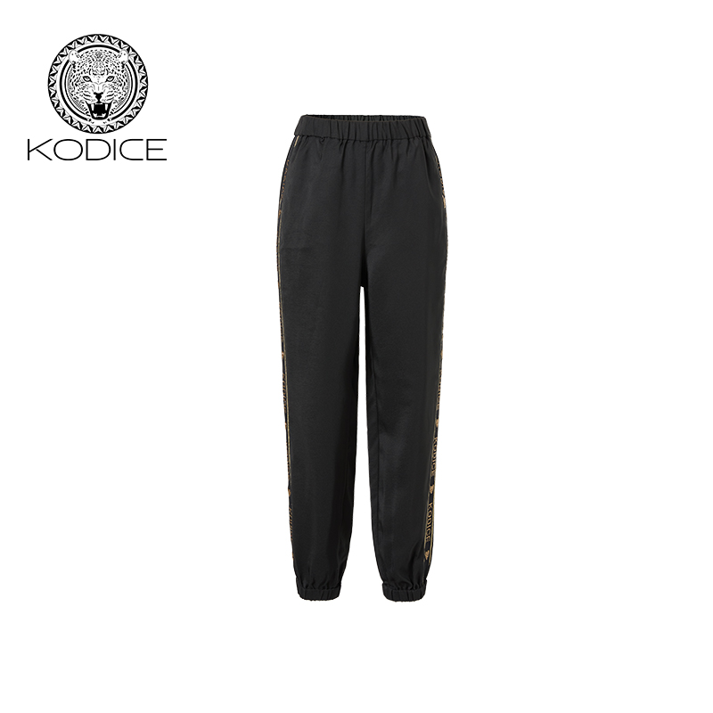 kodice黑色松紧腰烫钻束脚裤