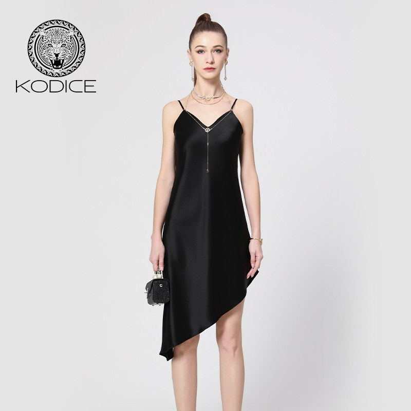 kodice春夏新款黑色三醋酸混纺吊带裙连衣裙子链条时尚性感女装