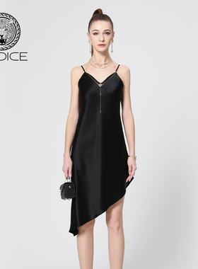 kodice春夏新款黑色三醋酸混纺吊带裙连衣裙子链条时尚性感女装