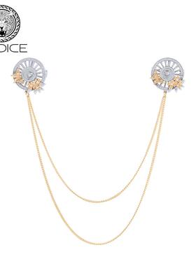 KODICE银色锆石镂空胸针配金色链条潮流个性时尚配饰品设计感小众