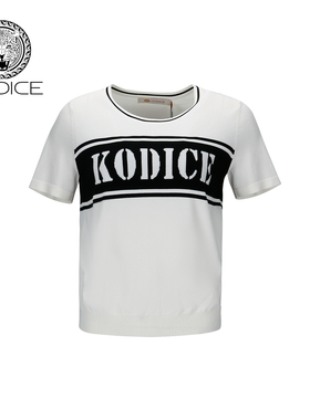 kodice春夏新款女装黑白撞色针织衫烫钻字母圆领短袖T恤上衣时尚