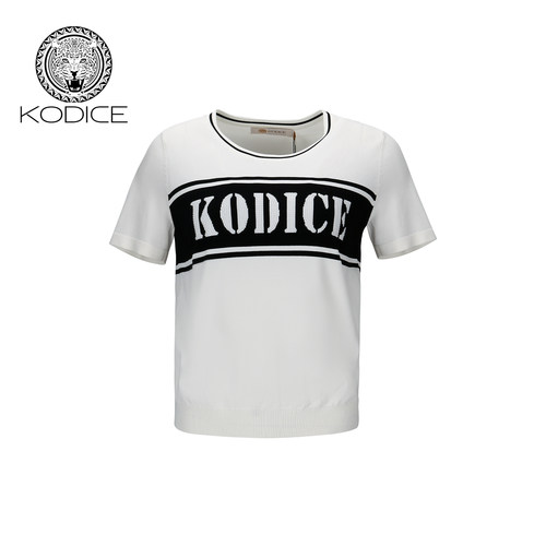 kodice黑白撞色字母短袖针织衫