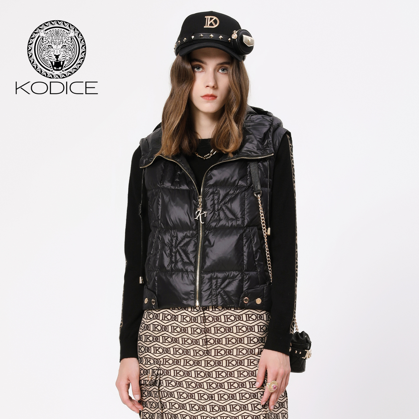 kodice女连帽拉链短款羽绒马甲