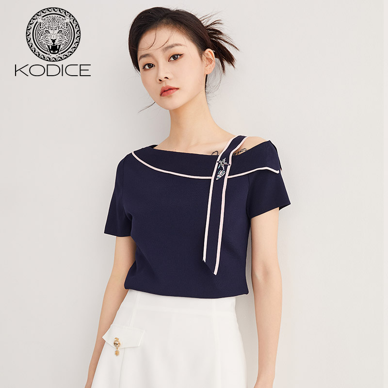 ：KODICE针织T恤女一字肩