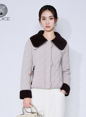 kodice2025冬新款翻领短款棉服外套时尚百搭流行气质保暖坠饰女装