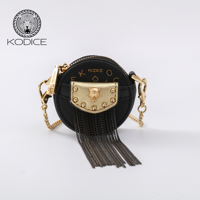 kodice黑色牛皮链条手提小圆包