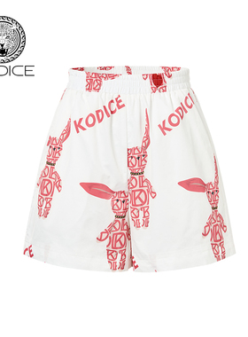 kodice春夏新款白色印花高腰短裤松紧腰A字裤时尚百搭气质女裤