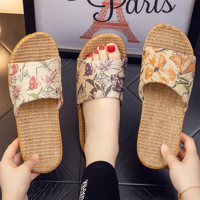 国风新款亚麻凉拖鞋透气吸汗居家用软底男女情侣时尚一字拖新高档