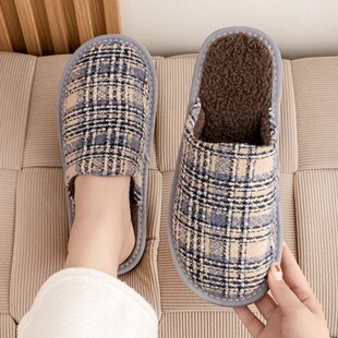 高档冬季保暖棉拖鞋居家用平底棉麻耐脏防寒男女室内静音月子鞋新