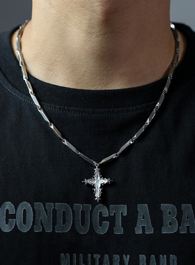 欧美小星芒镶钻十字架瓜子项链男生小众设计潮牌嘻哈ins高级感酷