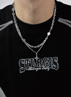 暗黑系星芒叠戴十字架菱形锁骨项链男嘻哈小众设计高级感ins配饰