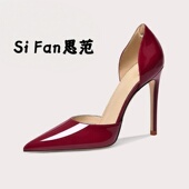 女 女2026春秋性感气质细跟高跟单鞋 Fan思范 酒红色中空高跟鞋