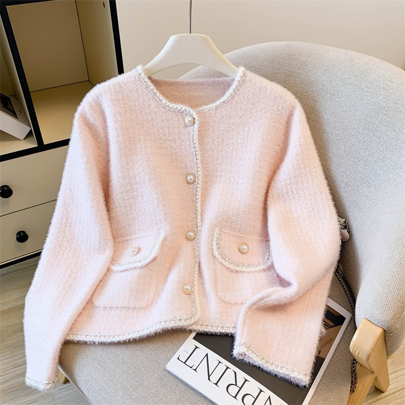 小香风仿水貂绒外套名媛气质短款