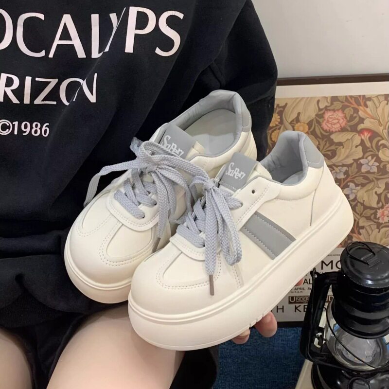 正品厚底面包小白鞋女2025新款爆款春季百搭学生松糕底小个子增高