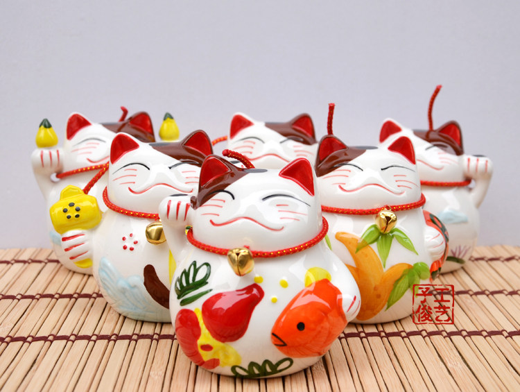 3寸4寸日式和风陶瓷招财猫摆件储蓄罐小号开业礼品酒店餐厅礼物