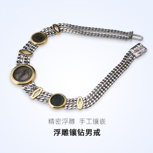 金声情艺pt950铂金古巴链男士白金古币马鞭链中古重工项链女链条