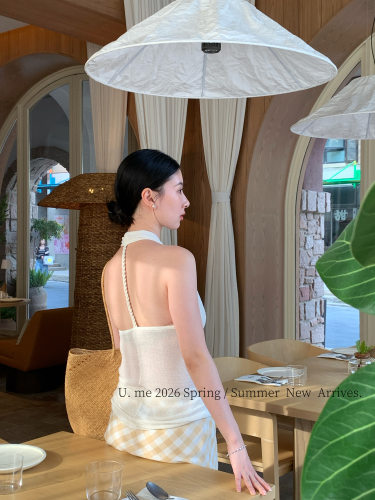 U.me荡领露背挂脖吊带背心女气质高级感辣妹性感无袖针织上衣