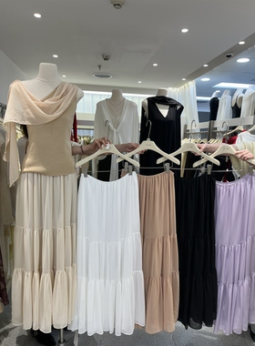 广州U.me2026春季新款女装垂感温柔风氛围感简约弹力腰长裙半身裙