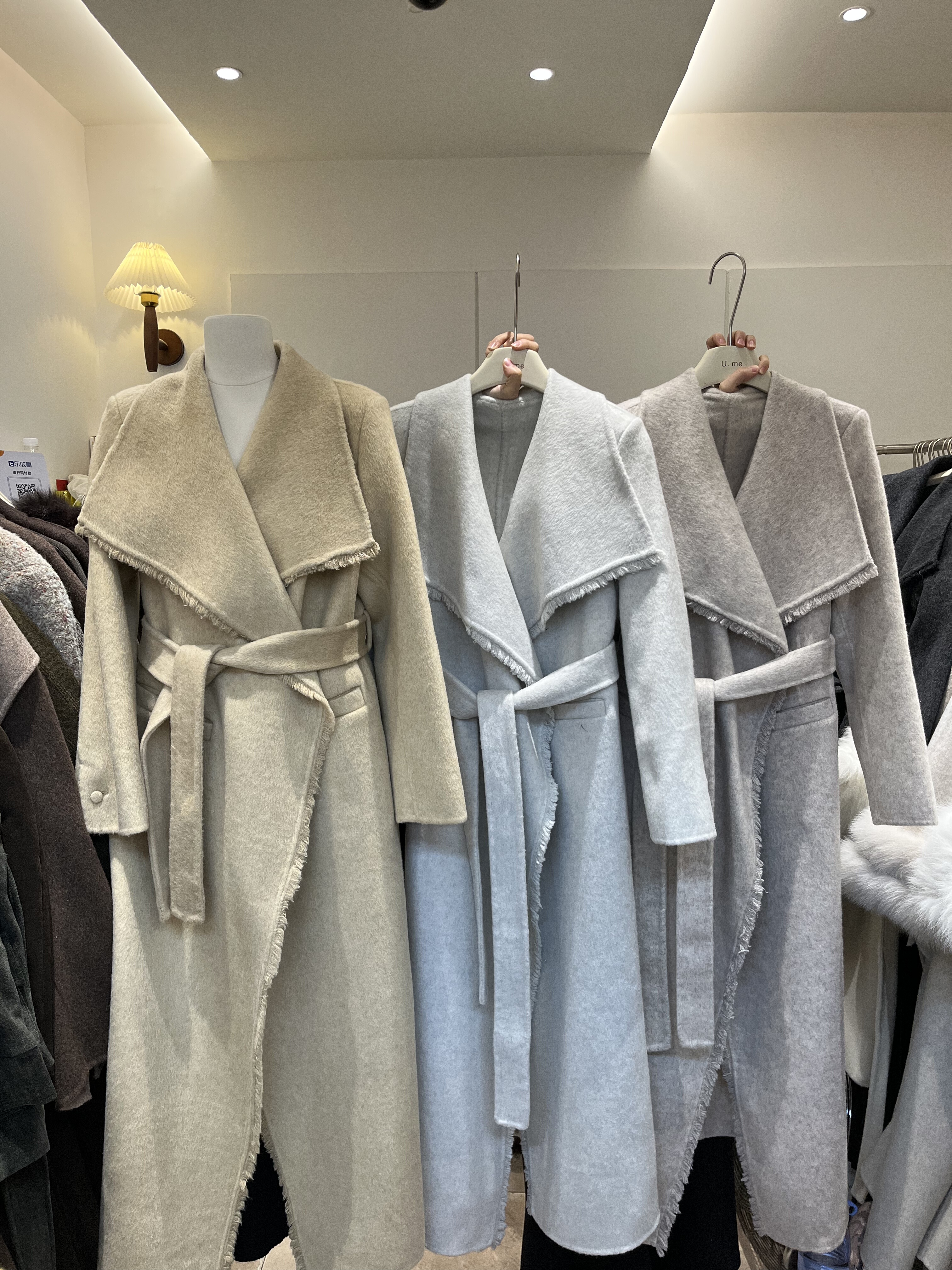 大翻领长款双面羊毛大衣女2025秋冬新款气质系带收腰羊毛呢子外套