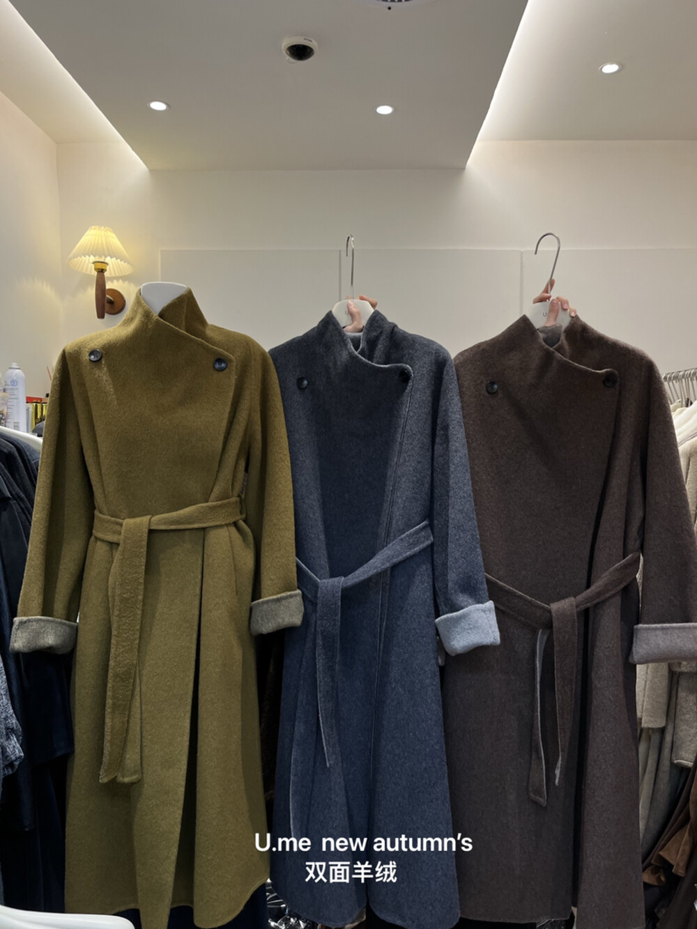 2025秋冬新款韩系高级感双面羊绒大衣长款大翻领加厚宽松外套系带