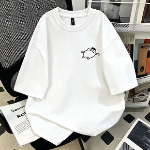 重磅纯棉韩版慵懒风青蛙印花短袖T恤情侣装夏季休闲宽松上衣男女
