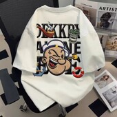 ins宽松上衣 T恤男女夏季 重磅纯棉美式 潮牌仿刺绣卡通大力水手短袖