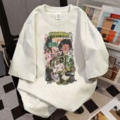 ins夏季 T恤情侣装 宽松休闲上衣男 高级感卡通印花短袖 重磅纯棉韩版