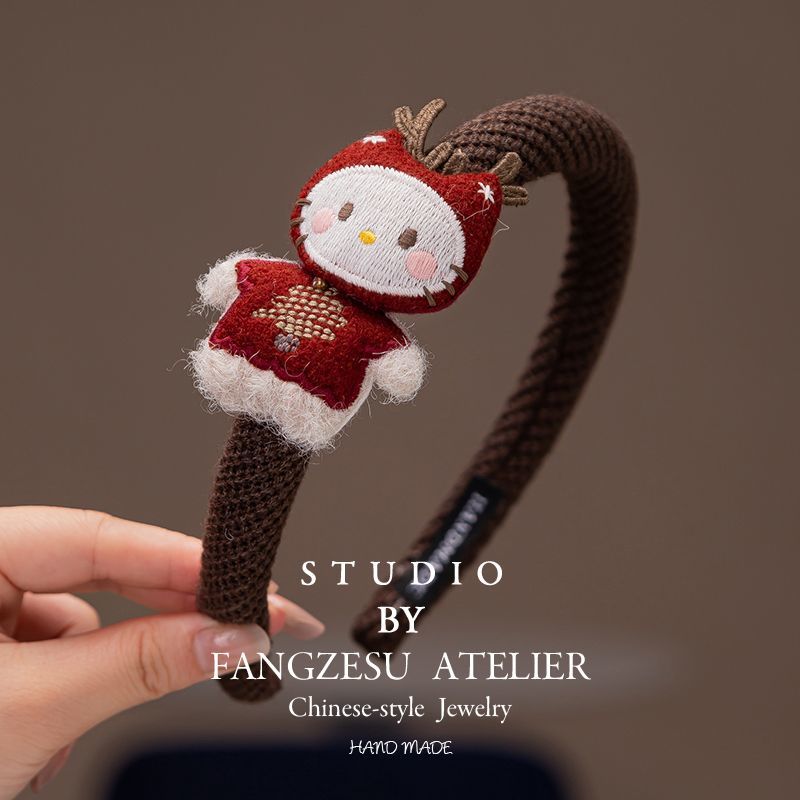 新款圣诞节儿童小猫麋鹿头饰小女孩毛绒立体充棉搞怪可爱发箍套装