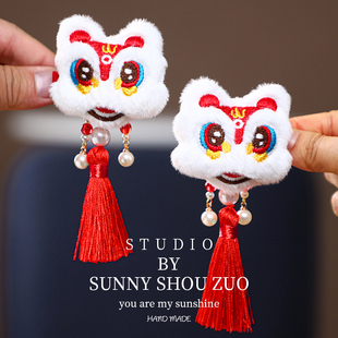 新年头饰古风汉服儿童秋冬毛绒发圈2026年新款头绳女新春可爱对夹