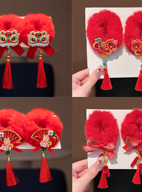 古风儿童汉服蝴蝶结发圈中式女宝宝红色头饰新年可爱喜庆拜年头绳