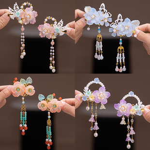 儿童马面裙古风花朵发卡女孩子汉服头饰花朵流苏发夹国风宝宝中秋