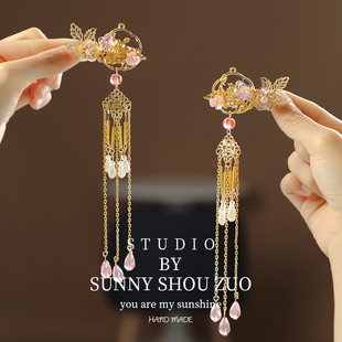 长流苏重工发夹汉服头饰女孩儿童新中式中国风古装小公主宝宝发饰